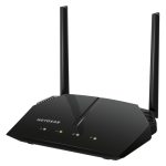 Imagen del router NETGEAR R6120 con conexión Ethernet, doble banda de 2,4 GHz y 5 GHz, color negro. SKU: R6120-100PES