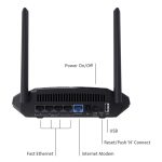 Imagen del router NETGEAR R6120 con conexión Ethernet, doble banda de 2,4 GHz y 5 GHz, color negro. SKU: R6120-100PES