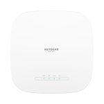 Imagen del NETGEAR WAX618, un punto de acceso inalámbrico blanco con capacidad de 2400 Mbit/s y soporte PoE, modelo WAX618-111EUS