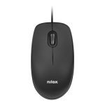 Vista frontal del Nilox Ratón USB 1600 DPI, modelo MOUSB1003, diseñado para precisión en el control del cursor