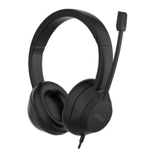 Auriculares alámbricos Nilox modelo NXAUSB02, color negro, conexión USB tipo A, ideales para llamadas y música