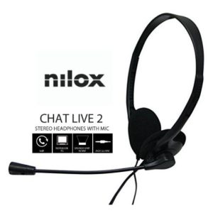 Nilox auriculares con doble jack y micrófono para PC, modelo NXCM0000004, ideales para alta calidad de audio y comunicación.