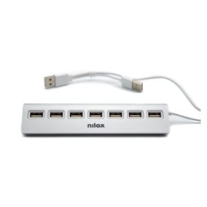 Nilox HUB de sobremesa de aluminio con 7 puertos USB 2.0 NXHU7ALU2, ideal para aumentar conectividad.