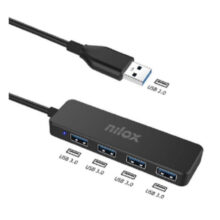 Nilox NXHUB402, adaptador USB con cuatro puertos para conexiones rápidas y eficientes. SKU: NXHUB402.
