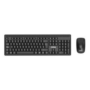 Teclado y ratón inalámbricos Nilox NXKMWE011, ideales para oficina, con diseño ergonómico, en idioma español, color negro.