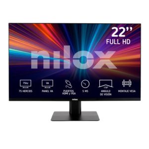 Monitor Nilox de 21.5 pulgadas con pantalla IPS, 5ms de tiempo de respuesta, conexiones VGA y HDMI, resolución Full HD de 1920 x 1080 pixeles y SKU NXM22FHD11