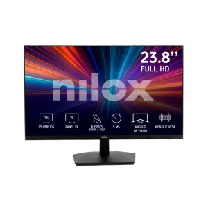 Monitor Nilox de 23.8 pulgadas LED FHD con 75Hz, 16:9, tiempo de respuesta de 5ms, conexiones HDMI y VGA, SKU NXM24FHD11