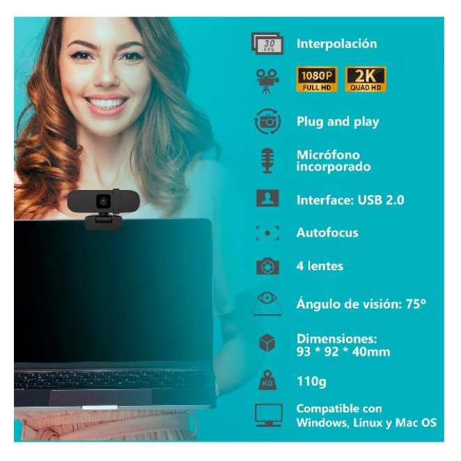 Nilox WEBCAM 1080P-2K, 30F ENFOQUE AUTOMÁTICO 4 Nilox WEBCAM 1080P-2K, 30F con micrófono integrado y cancelación de ruido