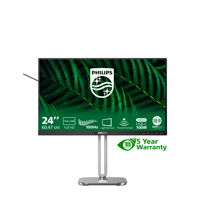 Philips 5000 series 24B2G5301/00 pantalla para PC 60,5 cm (23.8″) 1920 x 1080 Pixeles Full HD LCD Negro 1 Monitor Philips 5000 series 24B2G5301/00, pantalla frontal negro, full HD