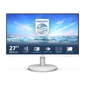 Monitor Philips V Line modelo 271V8AW/00, pantalla de 27 pulgadas con resolución 1920 x 1080 pixeles Full HD, LCD, color blanco.