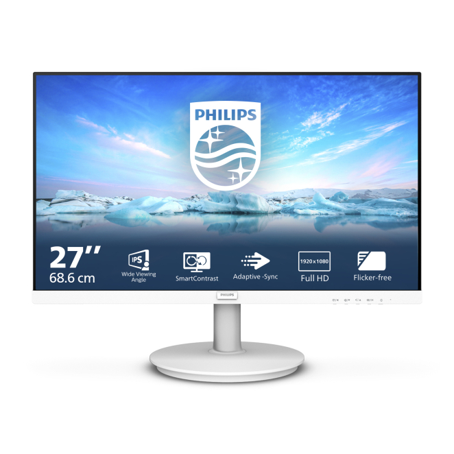 Philips V Line, pantalla para PC Full HD de 27 pulgadas Monitor Philips V Line modelo 271V8AW/00, pantalla de 27 pulgadas con resolución 1920 x 1080 pixeles Full HD, LCD, color blanco.
