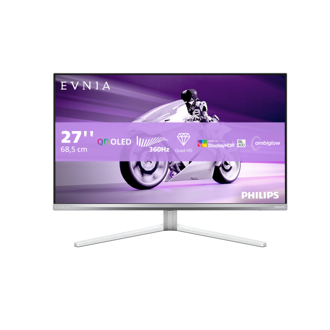 Philips Evnia 8000 Monitor QD-OLED de 27” Blanco Quad HD Monitor Philips Evnia 8000 modelo 27M2N8500/00 de 27 pulgadas con resolución 2560 x 1440 Pixeles Quad HD y tecnología QD-OLED en color blanco