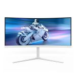 Pantalla Philips Evnia 5000 de 34 pulgadas con resolución 3440 x 1440 píxeles, modelo 34M2C5501A/00, en color blanco.