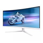 Pantalla Philips Evnia 5000 de 34 pulgadas con resolución 3440 x 1440 píxeles, modelo 34M2C5501A/00, en color blanco.