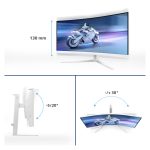 Pantalla Philips Evnia 5000 de 34 pulgadas con resolución 3440 x 1440 píxeles, modelo 34M2C5501A/00, en color blanco.