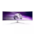 Monitor Philips Evnia 8000 con pantalla QD-OLED de 48.9 pulgadas, resolución 5120 x 1440 píxeles, SKU 49M2C8900L/00, en color blanco