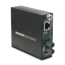 Imagen mostrando el convertidor de medio PLANET FST-801, capacidad de 100 Mbit/s, tecnología de 1310 nm multimodo, color negro, SKU FST-801