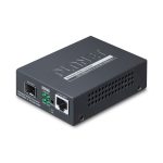 Imagen del convertidor de medio PLANET Web/SNMP GT-915A, color negro, diseñado para convertir señales de red a alta velocidad.
