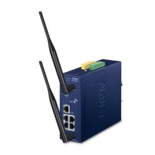 Imagen del router PLANET Industrial Dual Band con conexión 802.11ax, velocidad de 1800 Mbps, y color azul. SKU: IAP-1800AX