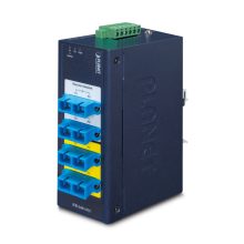 Convertidor de medio PLANET, modelo IFB-244-MSC, con 4 puertos SC multimodo, temperatura operativa de -40/+75°C y transmisión a 1300 nm. Color azul.