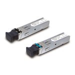 Imagen del módulo transceptor PLANET MFB-F120 de fibra óptica, que ofrece una velocidad de transferencia de 100 Mbit/s y usa tecnología SFP con una longitud de onda de 1550 nm. SKU: MFB-F120