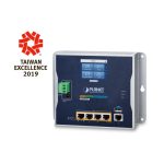 Router industrial PLANET IP30 de montaje en pared, con puerto Gigabit Ethernet, colores azul y gris, SKU WGR-500-4PV