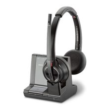Auriculares inalámbricos Poly W8220-M en color negro, con diadema ajustable y tecnología Bluetooth para oficina y centro de llamadas. SKU 207326-02.