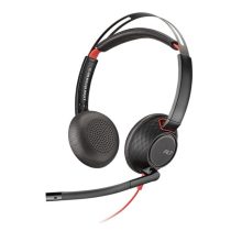 Auriculares diadema alámbrico Poly Blackwire 5220 para llamadas y música con conexión USB tipo A en color negro y rojo, SKU 207576-01.