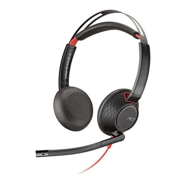 Poly 207576 01 Auriculares diadema alámbrico Poly Blackwire 5220 para llamadas y música con conexión USB tipo A en color negro y rojo, SKU 207576-01.