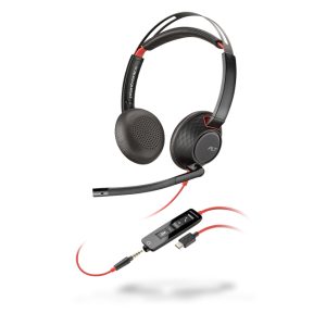 Auriculares alámbricos Poly Blackwire 5220 con diadema para oficina y centros de llamadas, conectividad USB Tipo C, modelo 207586-201