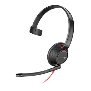Auriculares Poly Blackwire 5210 alámbrico en color negro y rojo, diadema con conector USB Tipo C, SKU 207587-01
