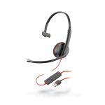 Auriculares alámbricos Poly Blackwire 3210 con diadema para llamadas y música, conexión USB tipo A, color negro. SKU: 209744-101