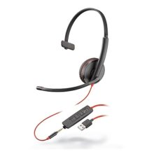 Auriculares Poly Blackwire 3215 con diadema ajustable, conexión alámbrica USB tipo A, color negro. Ideal para llamadas y música. SKU: 209746-101