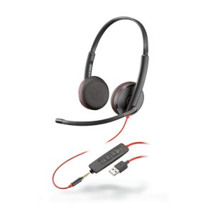 Auriculares Poly Blackwire 3225 con cable, diadema para llamadas y música, conexión USB tipo A, color negro. SKU 209747-101