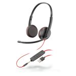 Auriculares Poly Blackwire C3225 alámbricos con USB tipo A para oficina y centros de llamadas. SKU 209747-201. Color negro.