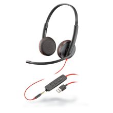 Auriculares Poly Blackwire C3225 alámbricos con USB tipo A para oficina y centros de llamadas. SKU 209747-201. Color negro.