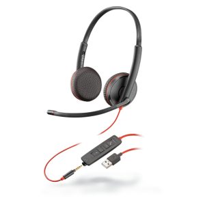 Auriculares Poly Blackwire C3225 alámbricos con USB tipo A para oficina y centros de llamadas. SKU 209747-201. Color negro.