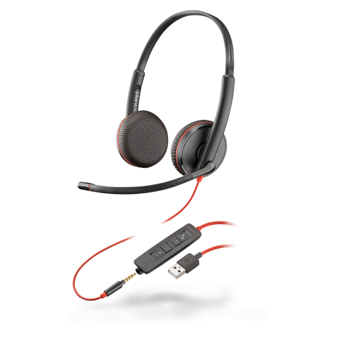Poly 209747 201 Auriculares Poly Blackwire C3225 alámbricos con USB tipo A para oficina y centros de llamadas. SKU 209747-201. Color negro.