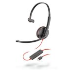 Poly Blackwire C3210 Auriculares Alámbricos USB Tipo C en Negro y Rojo, SKU 209748-104, ideales para llamadas y música