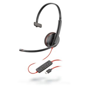 Poly Blackwire C3210 Auriculares Alámbricos USB Tipo C en Negro y Rojo, SKU 209748-104, ideales para llamadas y música