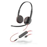 Auriculares Poly Blackwire 3225 alámbricos de diadema para oficina o centro de llamadas con conexión USB Tipo C en color negro. SKU: 209751-22.