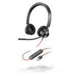 Auriculares Poly Blackwire 3320 alámbricos con diadema, color negro y rojo, USB tipo A, SKU 214012-01