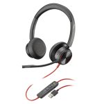 Auriculares alámbricos Poly Blackwire 8225 con diadema, ideales para oficinas y centros de llamadas, USB tipo A, color negro. SKU: 214408-01