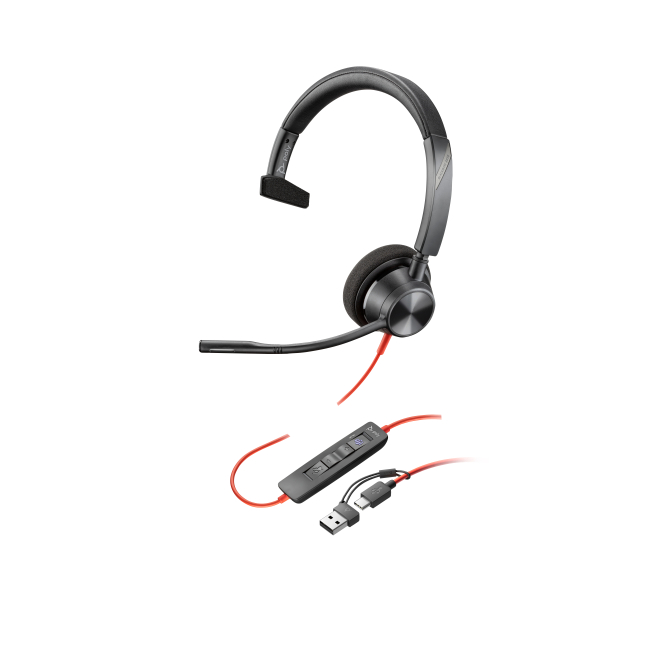 Poly Auriculares Blackwire 3310 con certificación para Microsoft Teams y certificación TAA para adaptadores USB-C/A 4 Auriculares Poly Blackwire 3310 - Respuesta de audio superior y controles intuitivos