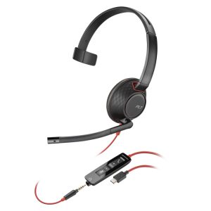 Auriculares Poly Blackwire C5210 con conexión USB-C y cable de entrada de línea. SKU 805H4A6.