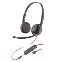 Auriculares estéreo Poly Blackwire C3225 con conexión USB-C, micrófono y control de llamadas. SKU: 80S04AA