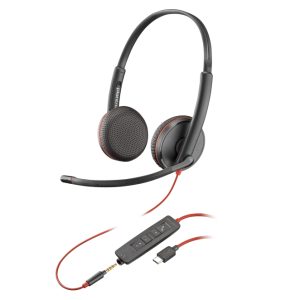 Auriculares estéreo Poly Blackwire C3225 con conexión USB-C, micrófono y control de llamadas. SKU: 80S04AA