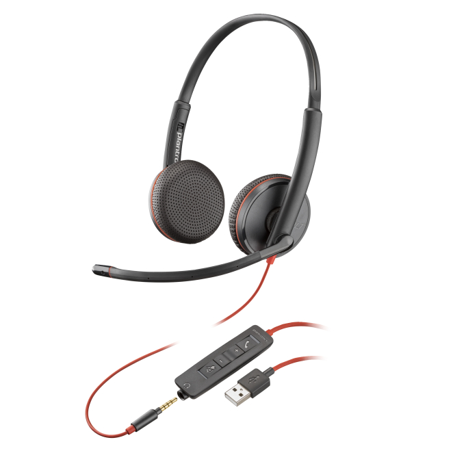 Poly 80s11a6 Auriculares estéreo Poly Blackwire 3225 con conexión USB-A y micrófono flexible. SKU: 80S11A6