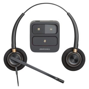 Auriculares binaurales Poly EncorePro 520 con desconexión rápida, modelo 783P7AA#ABB. Diseño ergonómico y micrófono con cancelación de ruido.