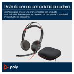 Imagen de los auriculares Poly Blackwire 5220 estéreo con USB-C y conector de 3.5 mm, incluyendo adaptador USB-C/A. SKU 8X231A6